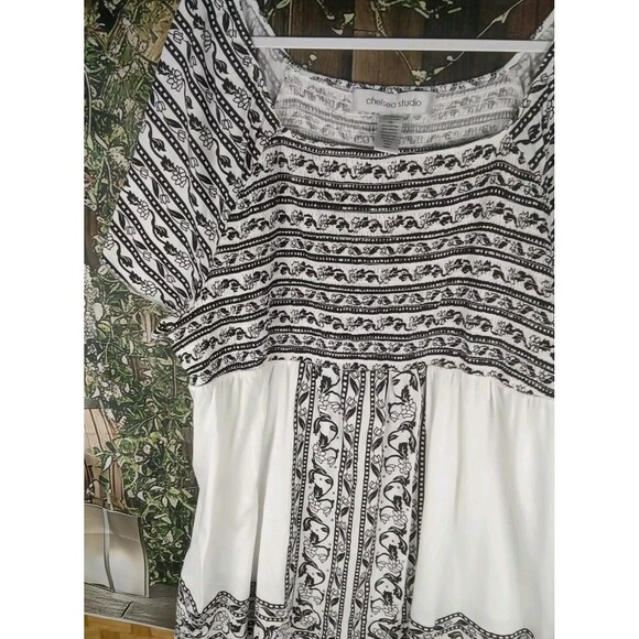 Chelsea Studio Dress Size 1X Mini Black/White Floral Cotton Beaded - Picture 7 of 10